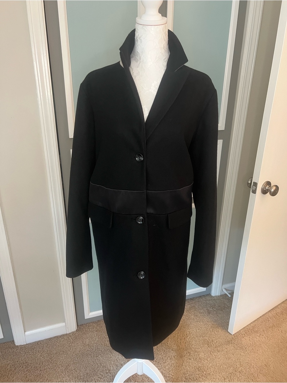 Simply Vera Vera Wang Black Trench Coat with Satin Waist Detail